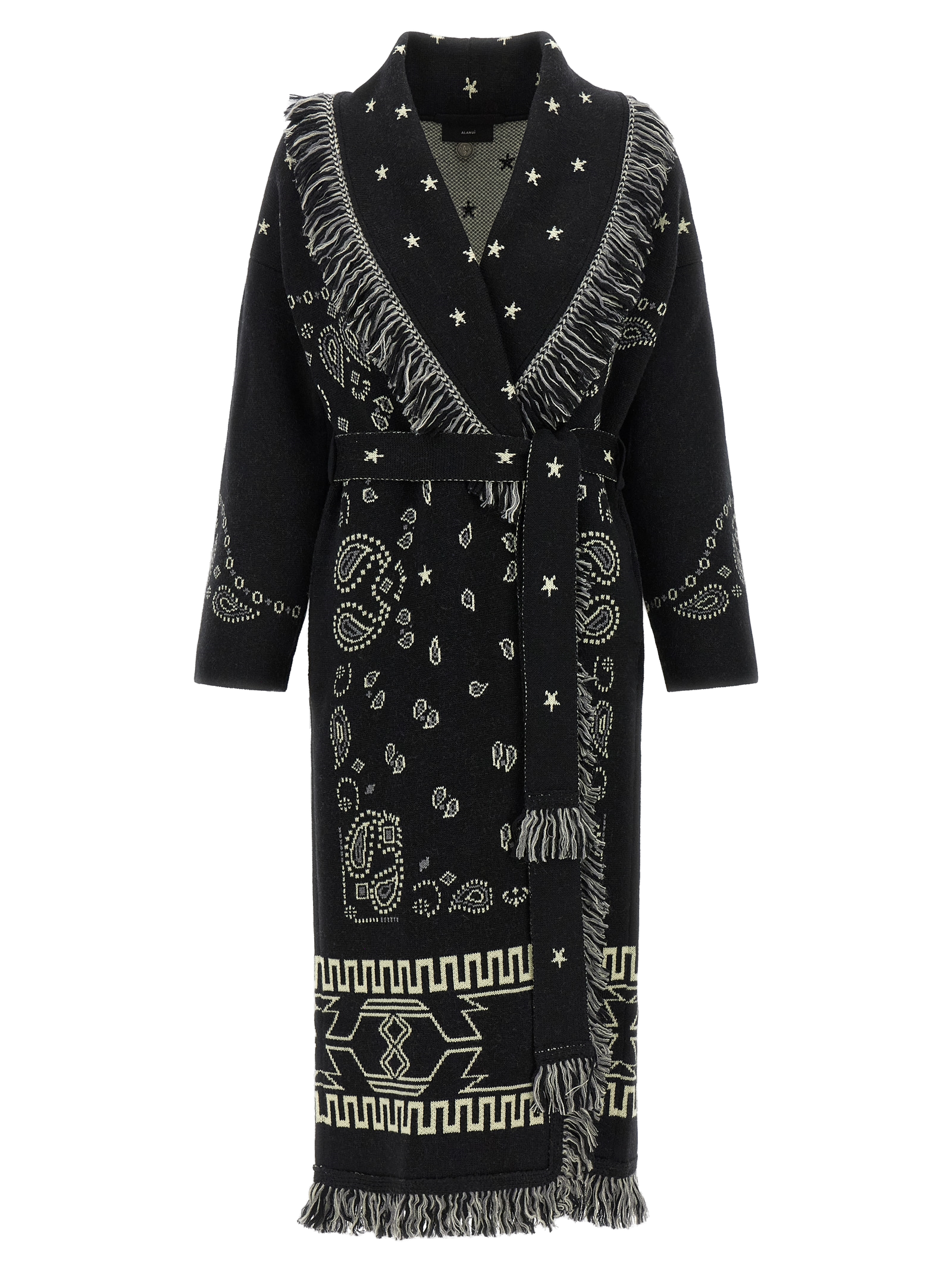 Virgin Wool Bandana Jacquard Coat — Black
