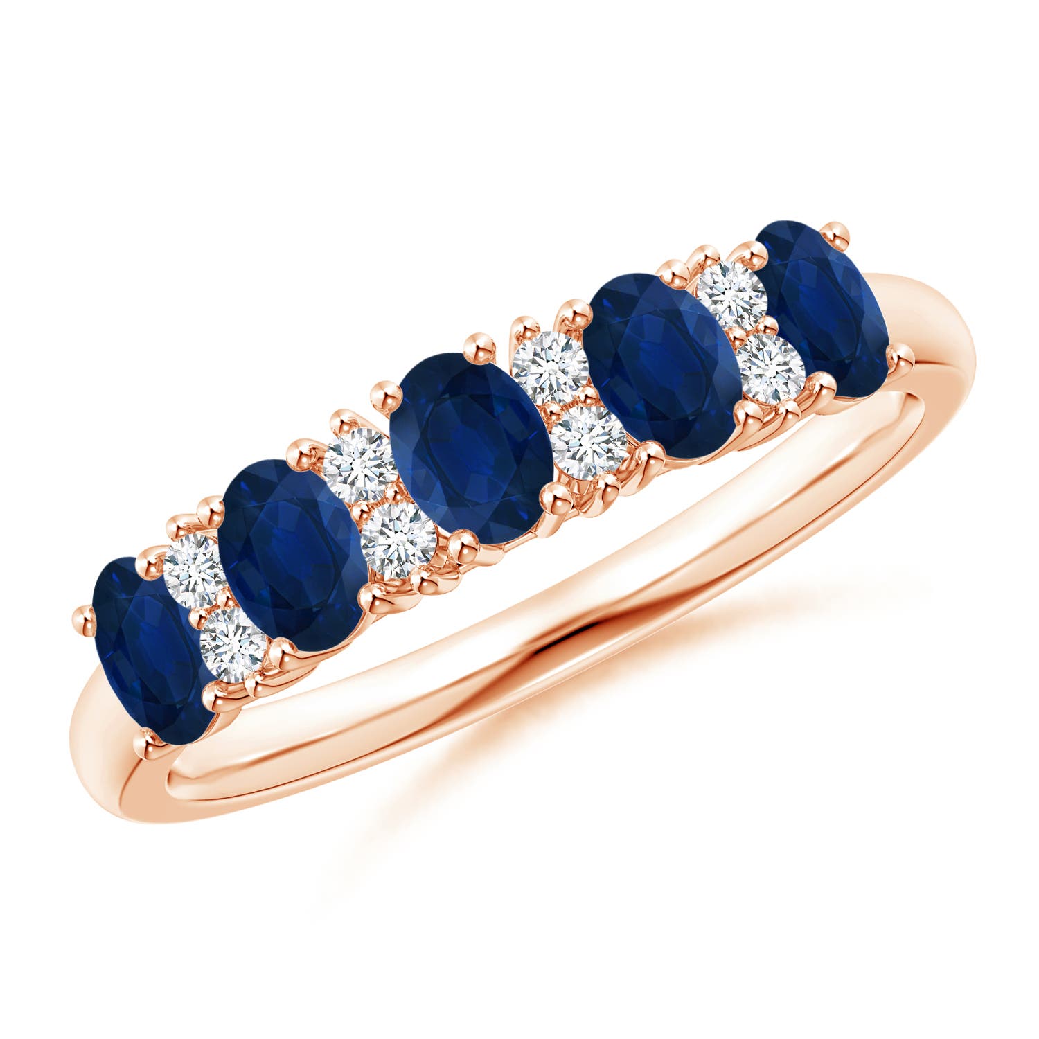 Angara 1.0 Carat Five Stone Blue Sapphire and Diamond Wedding Ring in 18K Rose Gold
