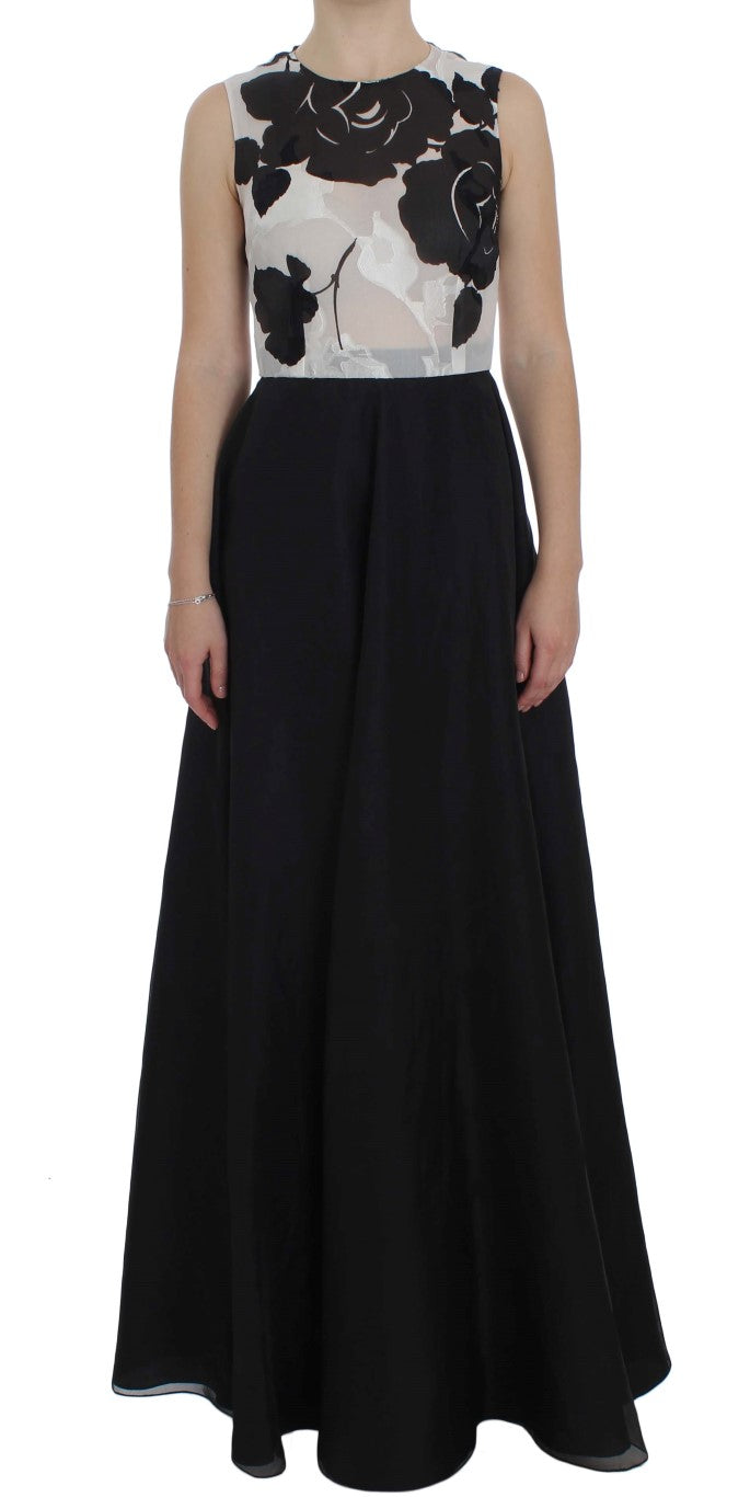 Floral Silk Sheath Dress — Black