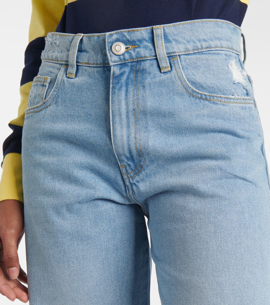 Leather-trimmed wide-leg jeans