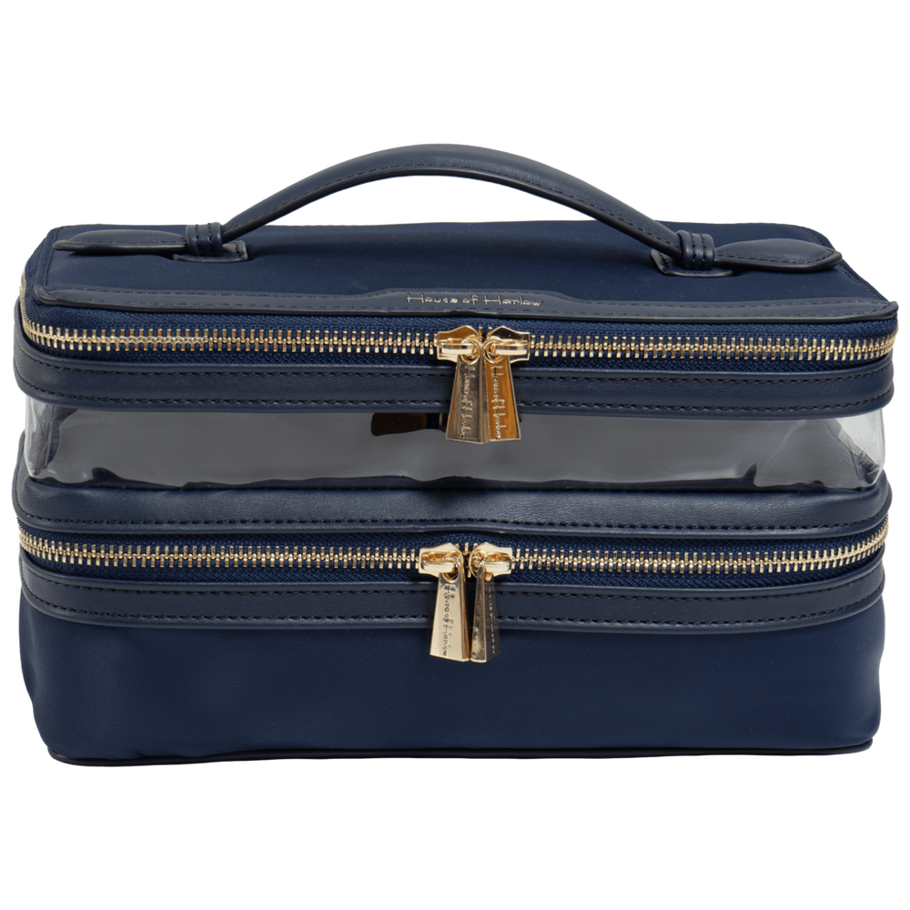The Twill Nylon Double Compartment Toiletry Train Case - Navy