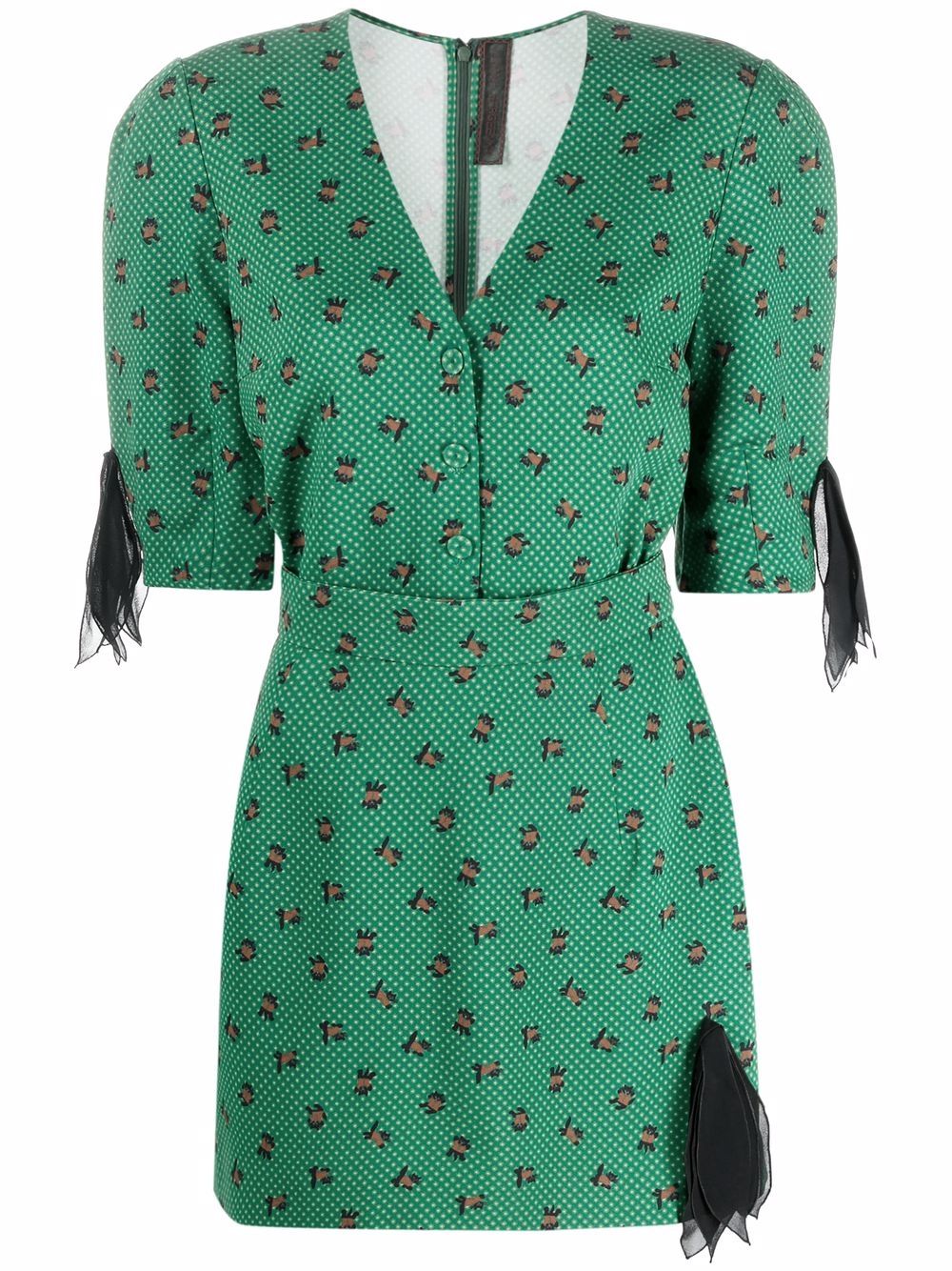 Printed V-neck minidress - Green