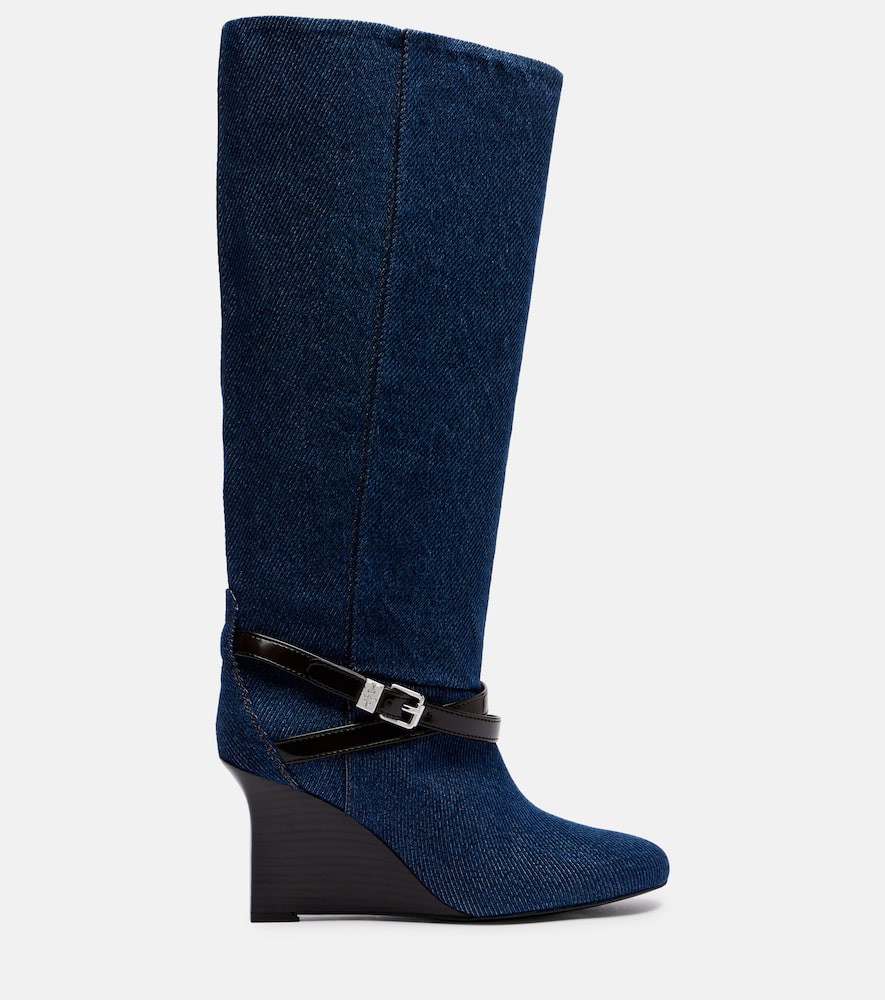 Kat denim knee-high wedge boots