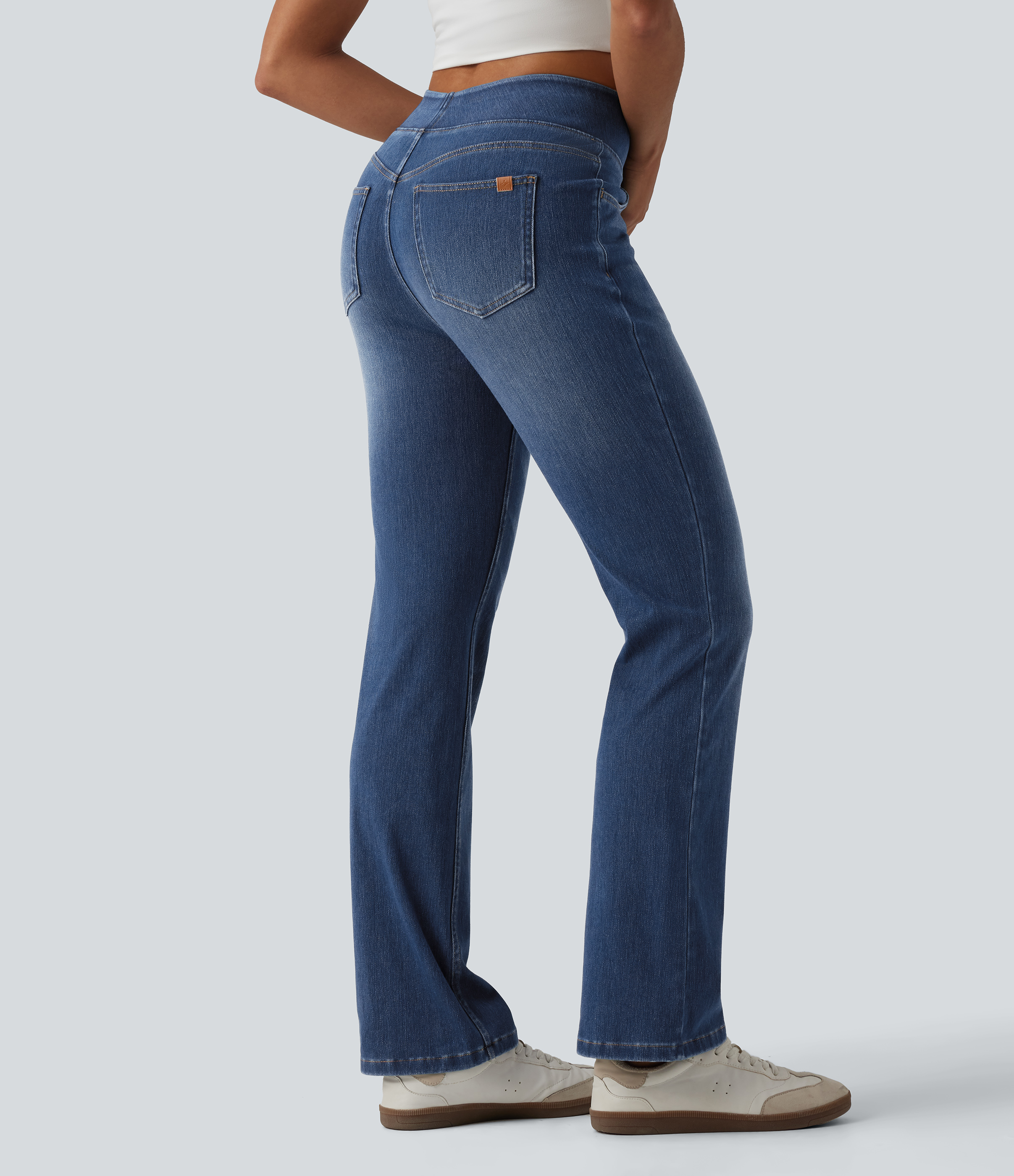 Halara Halara Flex™ Curvy High Waisted Bootcut Washed Casual Jeans with Pockets - Estate Blue Denim - XLregular
