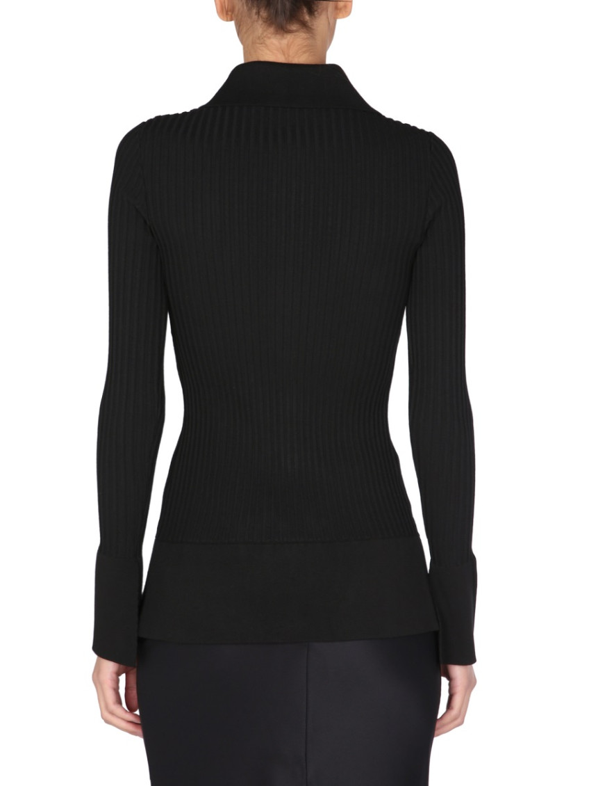 Black Knitted Shirt Collar Sweater