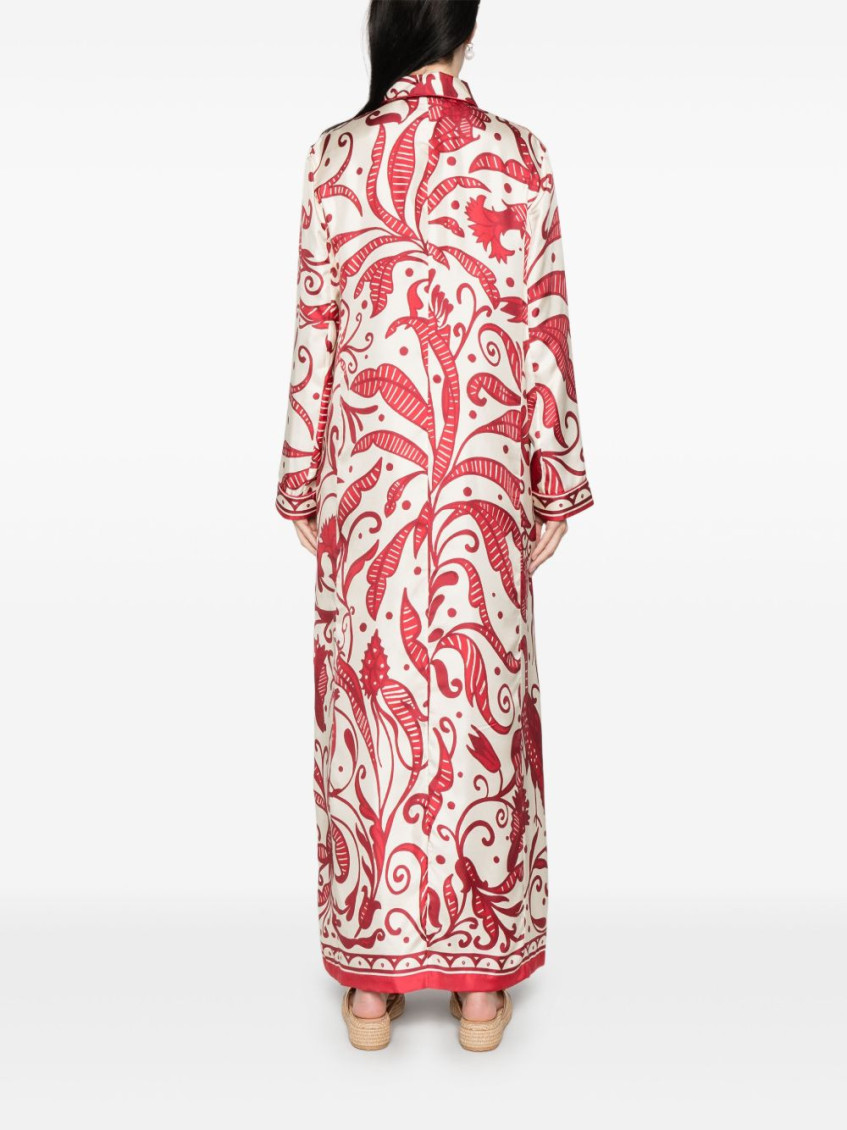 Red Printed Silk Long Shirtdress