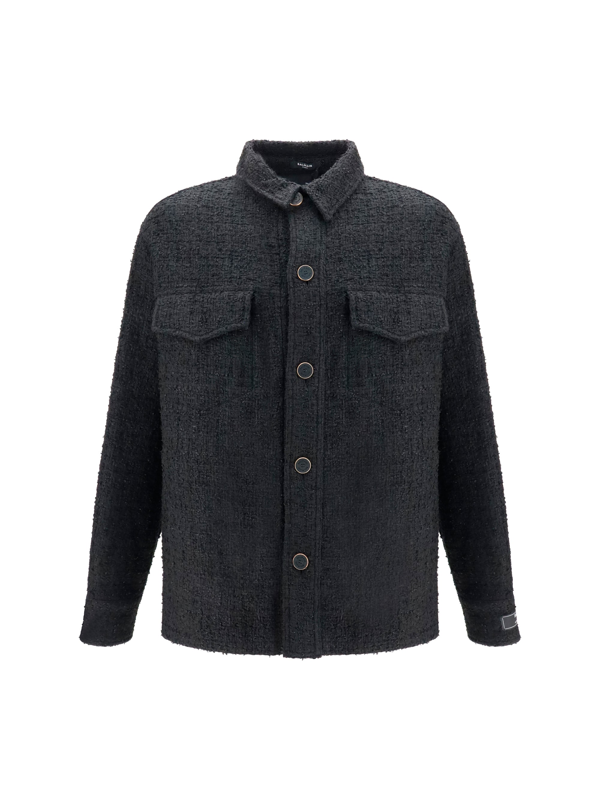 Tweed Buttoned Jacket — Black