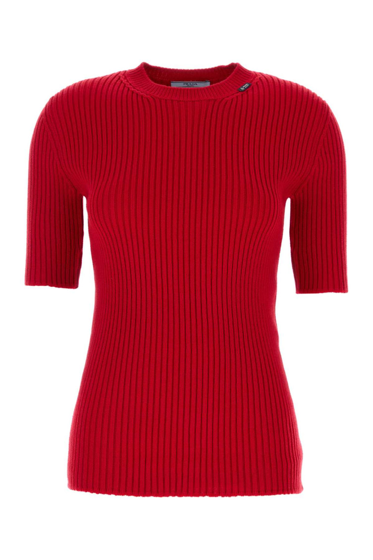 Prada - mock neck ribbed knit short sleeve top