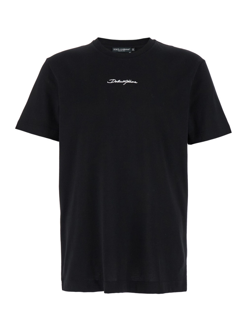 Black Crewneck T-shirt With Signature Logo In Cotton Man