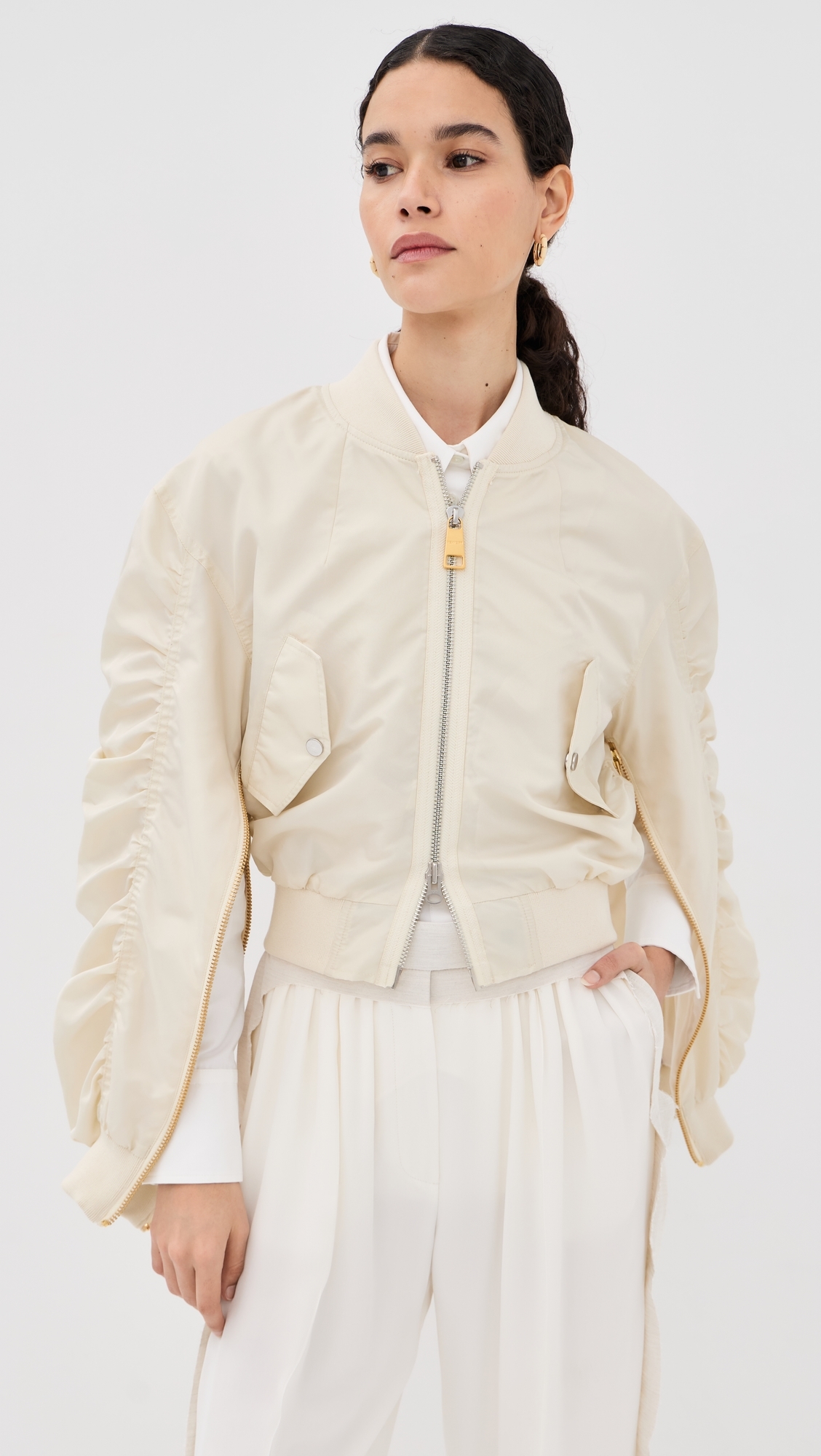 Zip Bomber Jacket Ivory