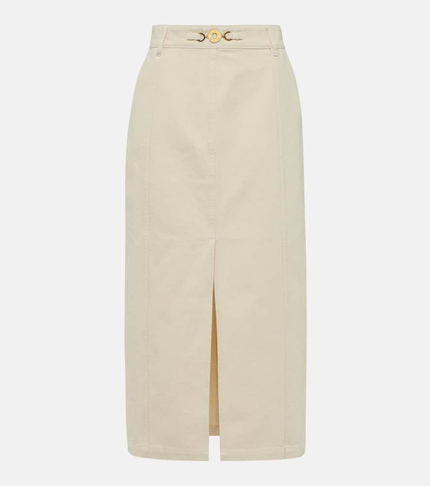 High-rise denim maxi skirt
