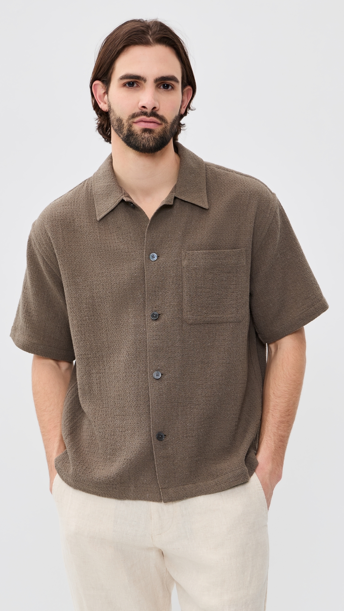 Open Weave Shirt Warm Grey
