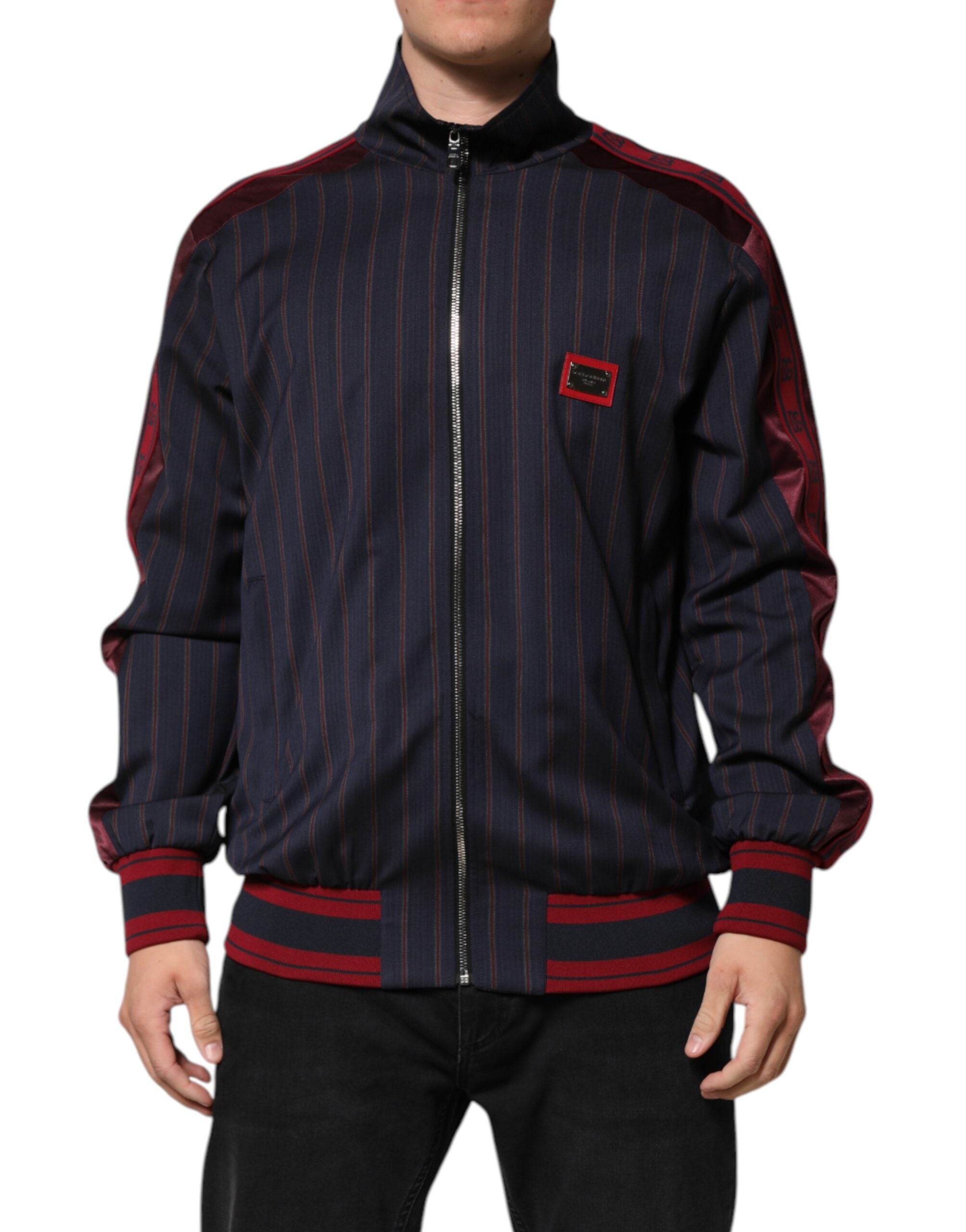 Pinstriped Logo-Tape Track Jacket — Navy
