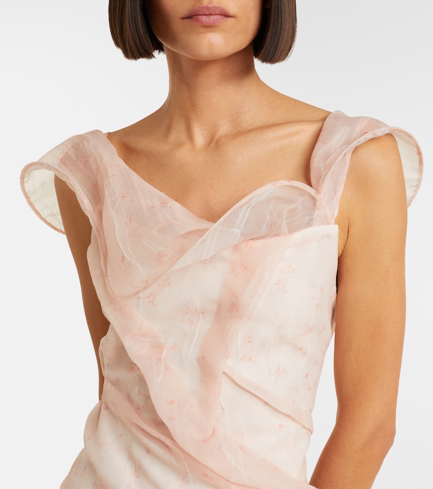 Asymmetric ruched organza midi dress