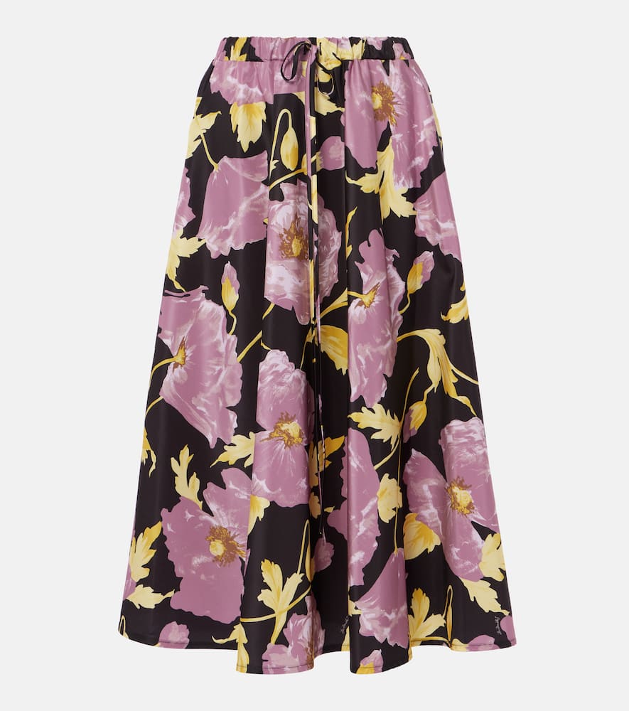 Floral faille midi skirt