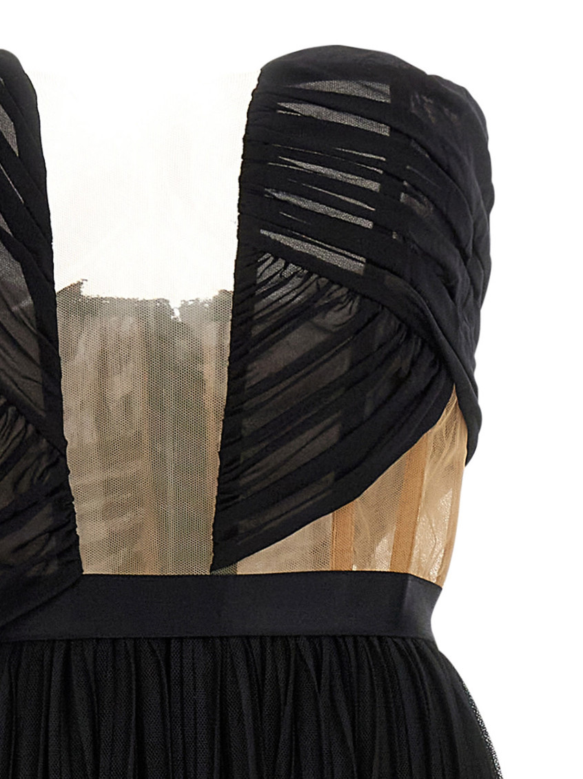 Nensi Dojaka - strapless gown sheer overlay ruched mesh