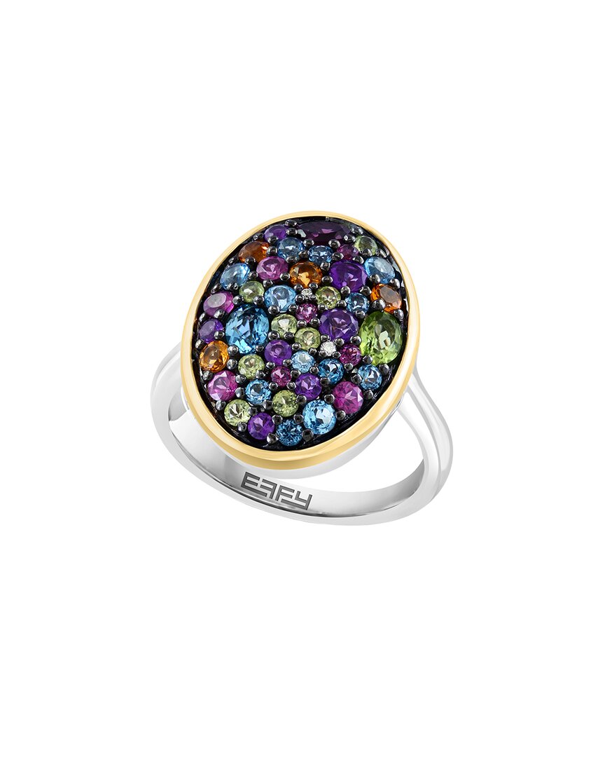 Silver 2.01 Ct. Tw. Diamond & Amethyst, Blue Topaz, London  Blue Topaz, Rhodolite, Peridot, Citrine Ring