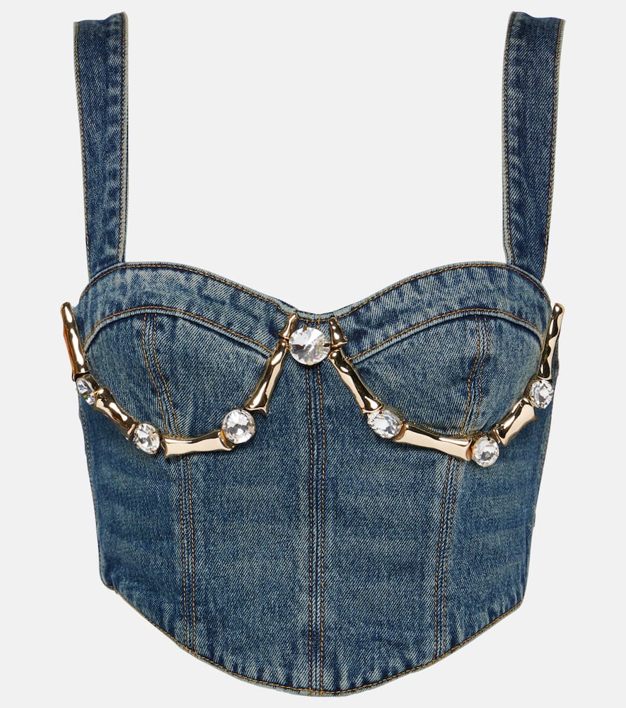 Area Embellished cutout denim jacket