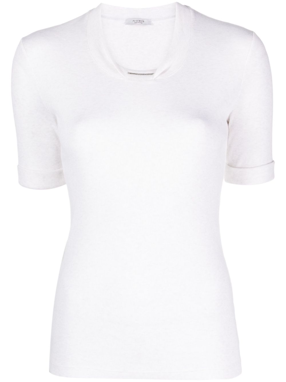 Fine-ribbed short-sleeve top - Neutrals