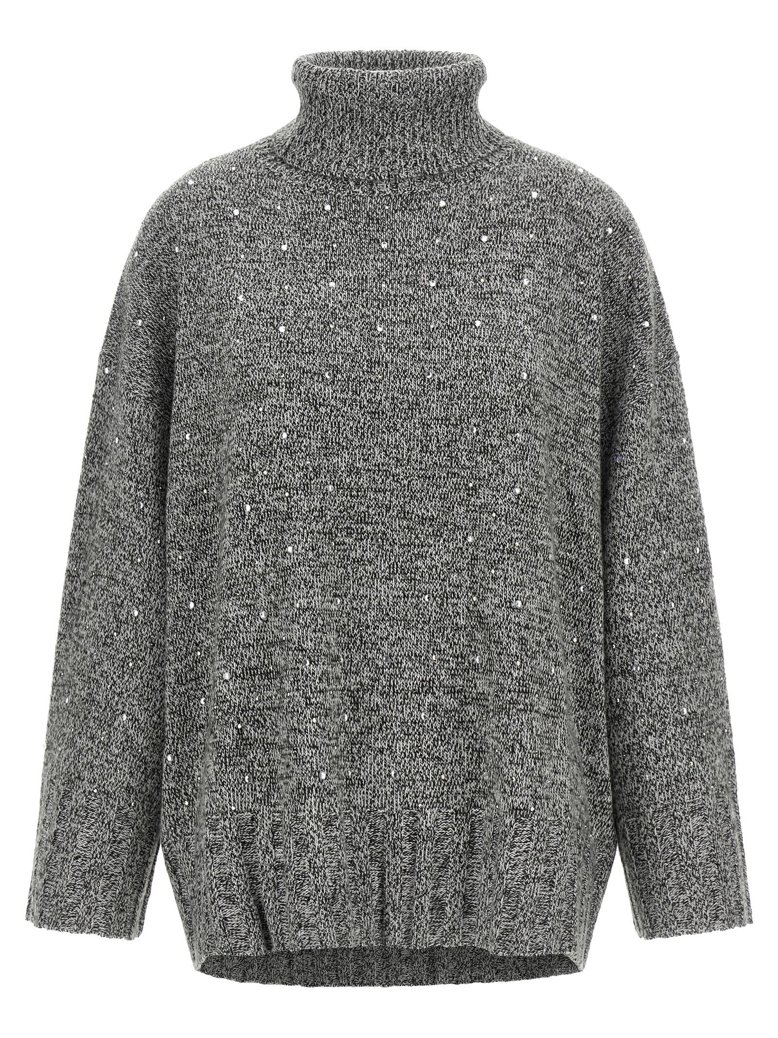 Crystal-Embellished Wool Blend Sweater — grey