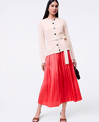 Ann Taylor Satin Pleated Midi Skirt