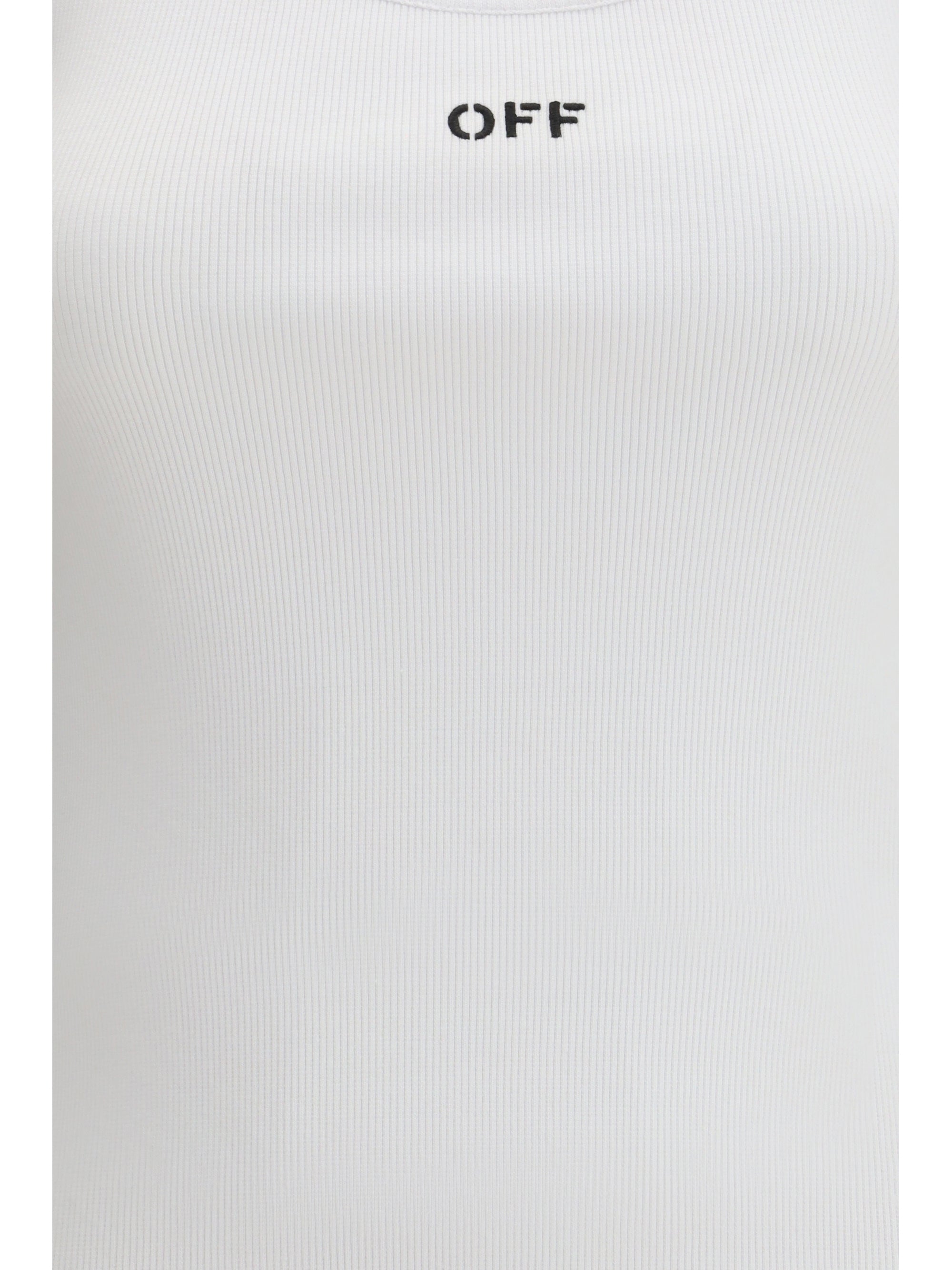 Embroidered Logo Rib Tank Top — White