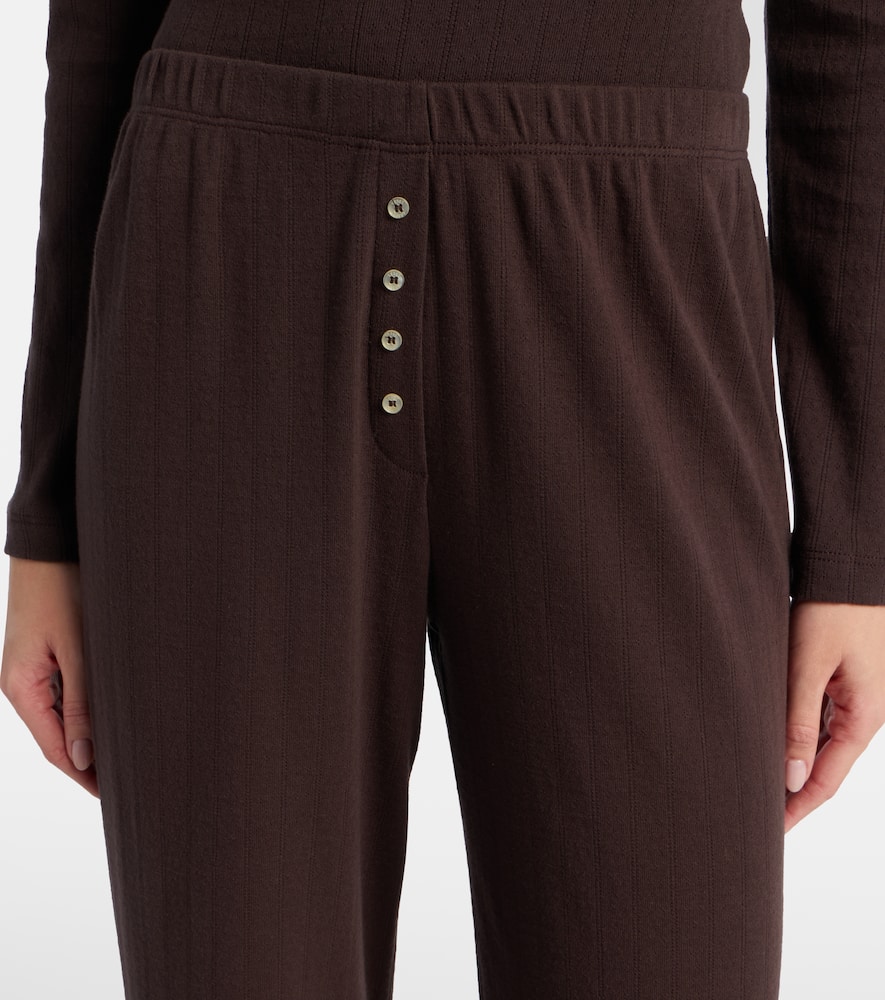 Pointelle cotton wide-leg pants