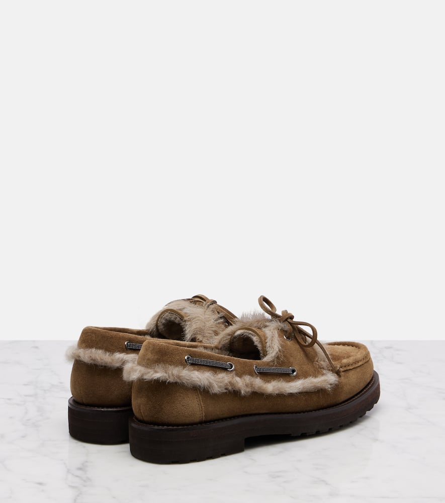Shearling-lined suede boat shoes