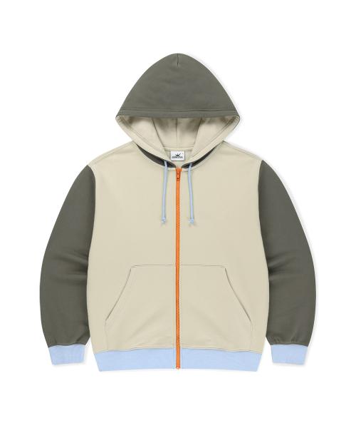 Block Zip Up Hoodie Ivory