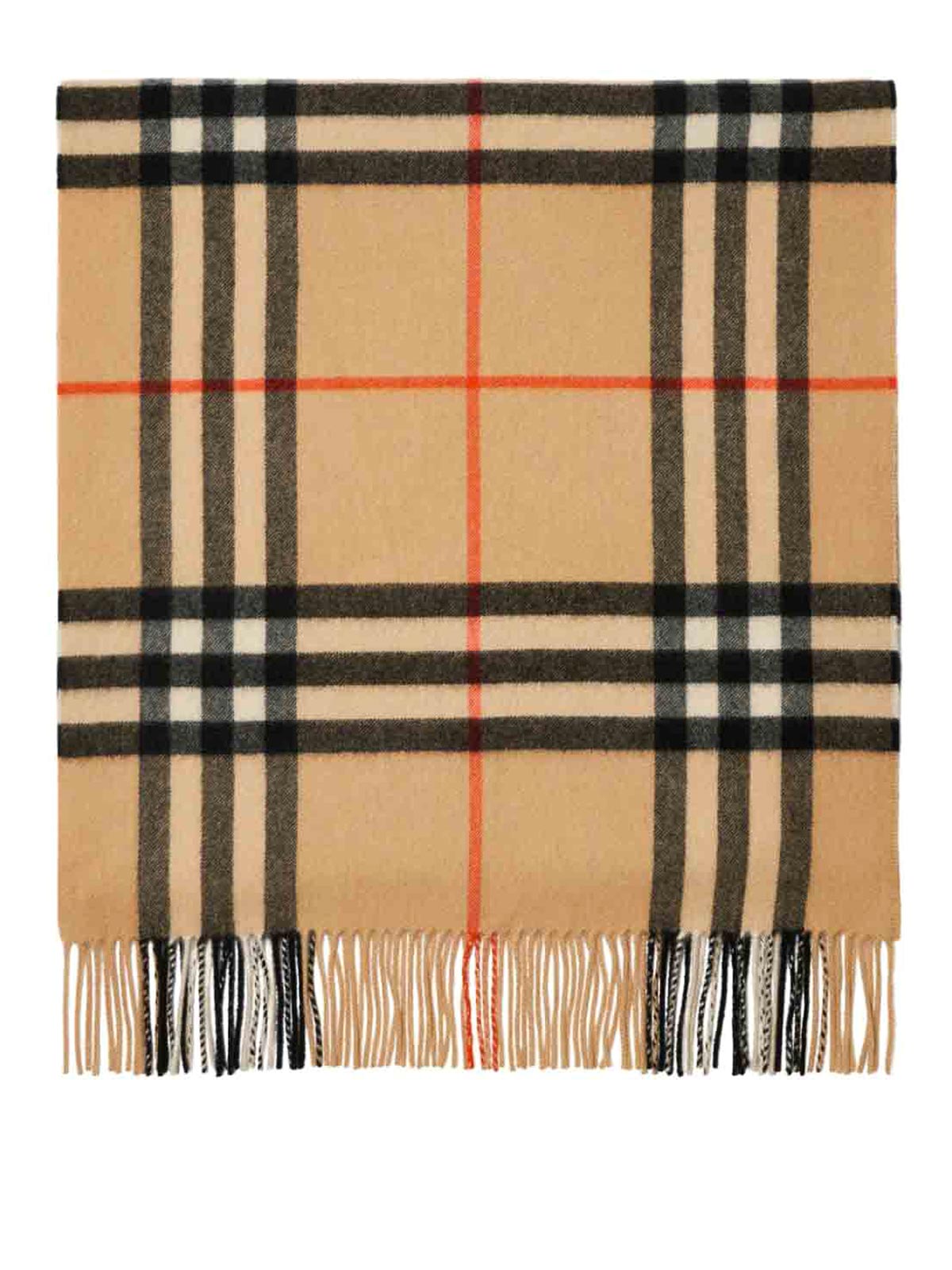 Wide check cashmere scarf - Neutrals