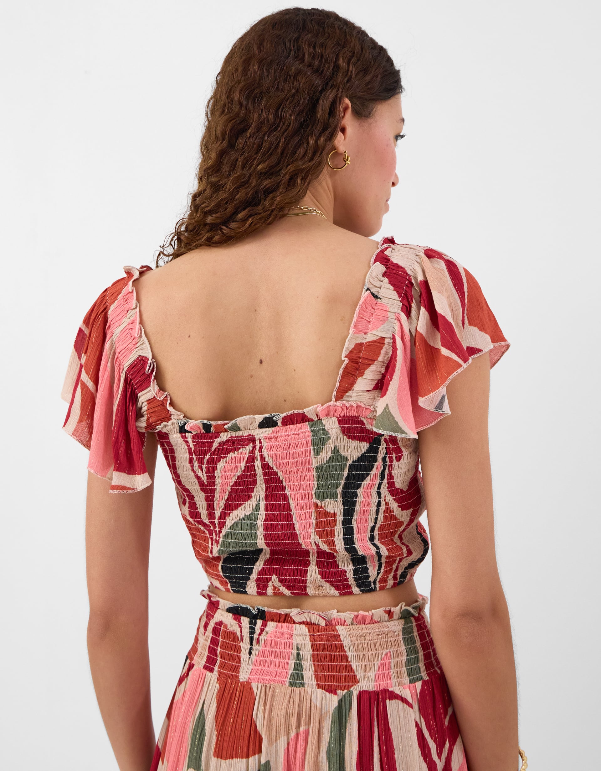 Abstract Print Smocked Crop Top Multi