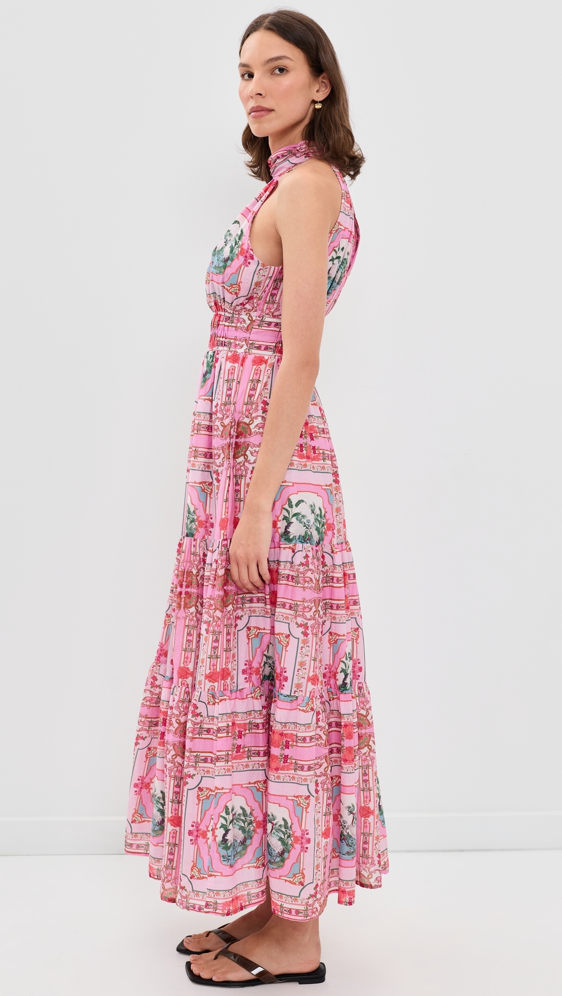A Halter Dress Pink Bird Print
