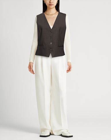 P. a.r. o.s. h. Woman Tailored Vest Dark brown Size L Virgin Wool, Elastane