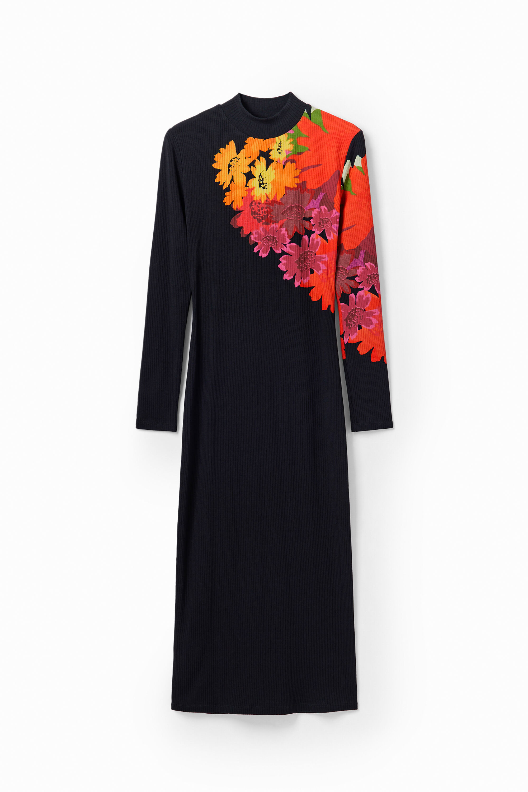 Ribbed floral midi dress