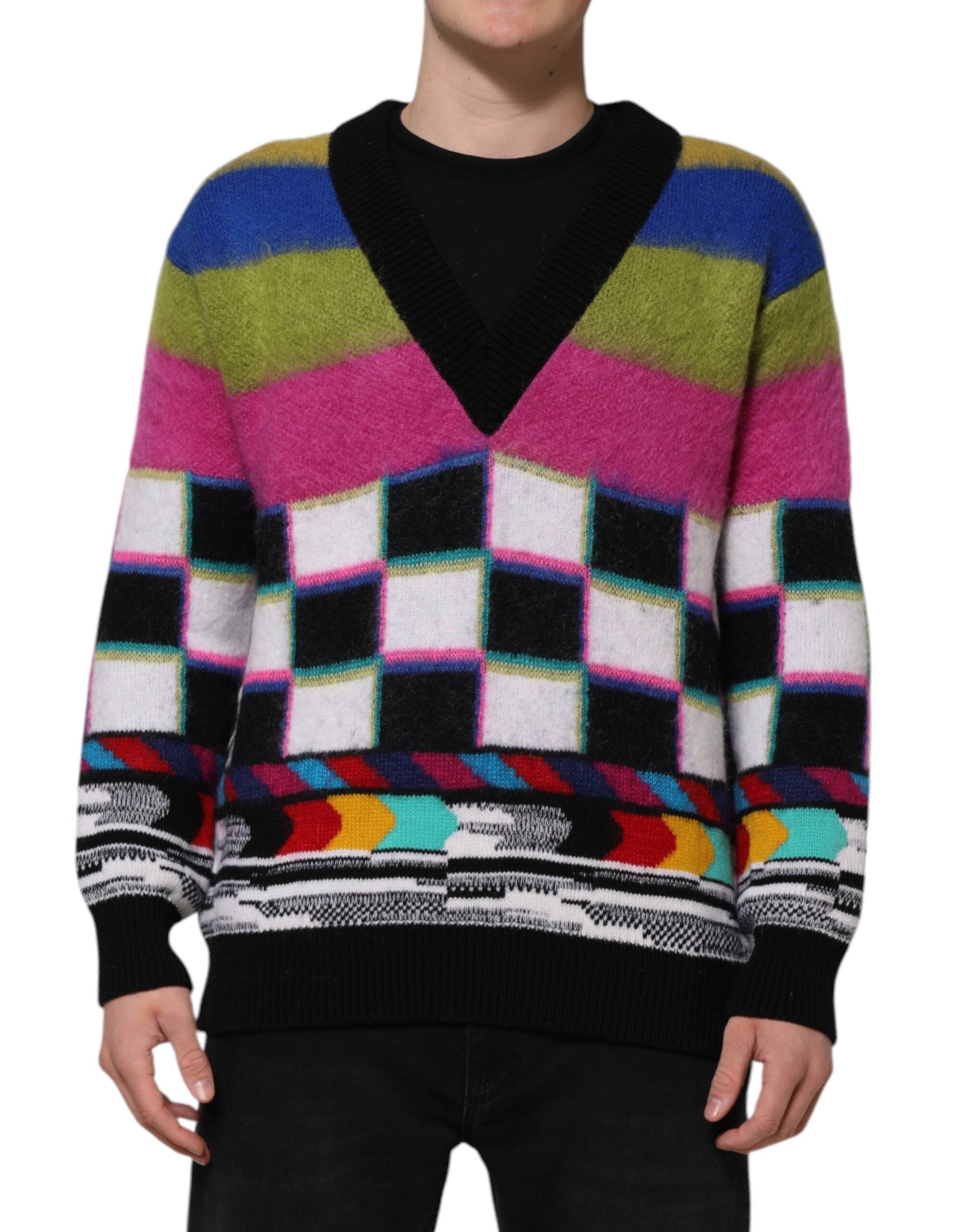Multicolor Glitch Intarsia Sweater — Multicolor