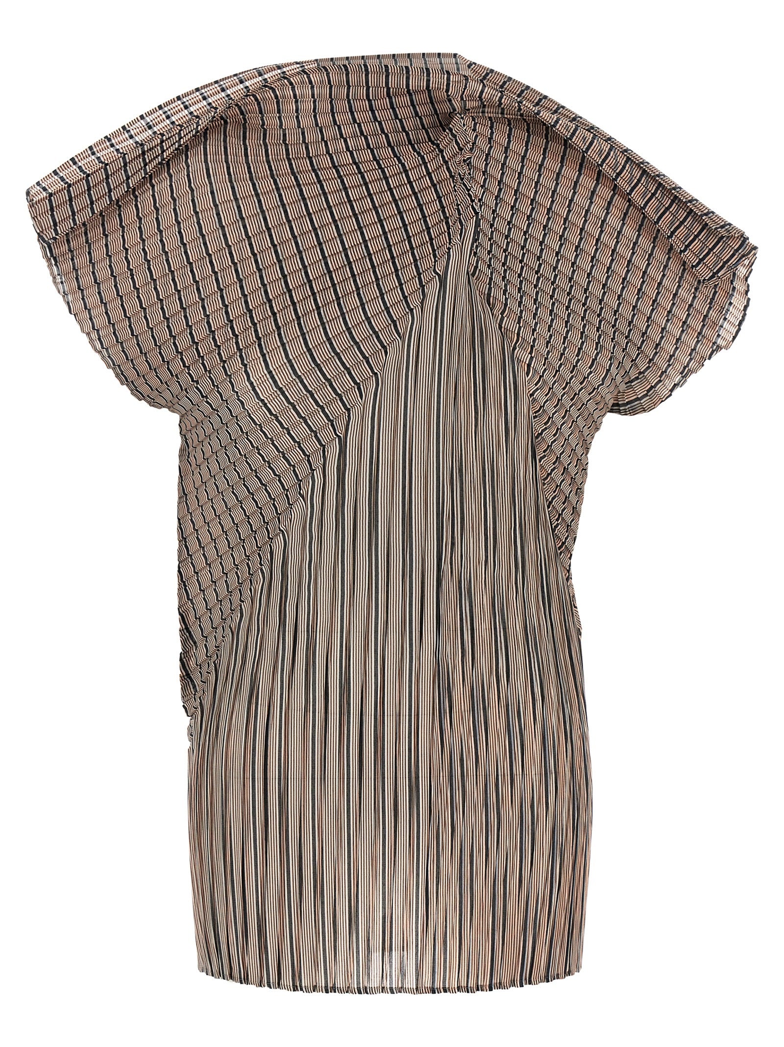 Pleated Striped Blouse — Brown