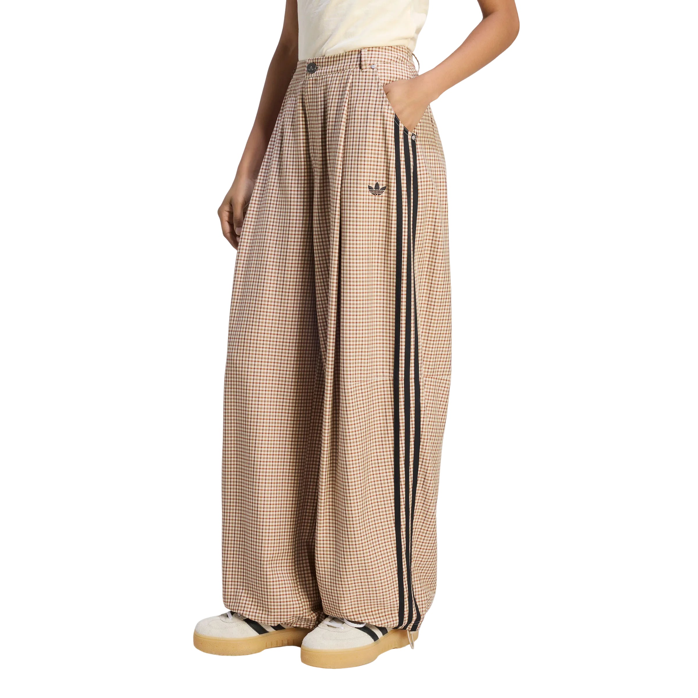 (WMNS) Checks Loose Pants Asia SIzing 'Crystal Linen Aurora Coffee Orbit Green'