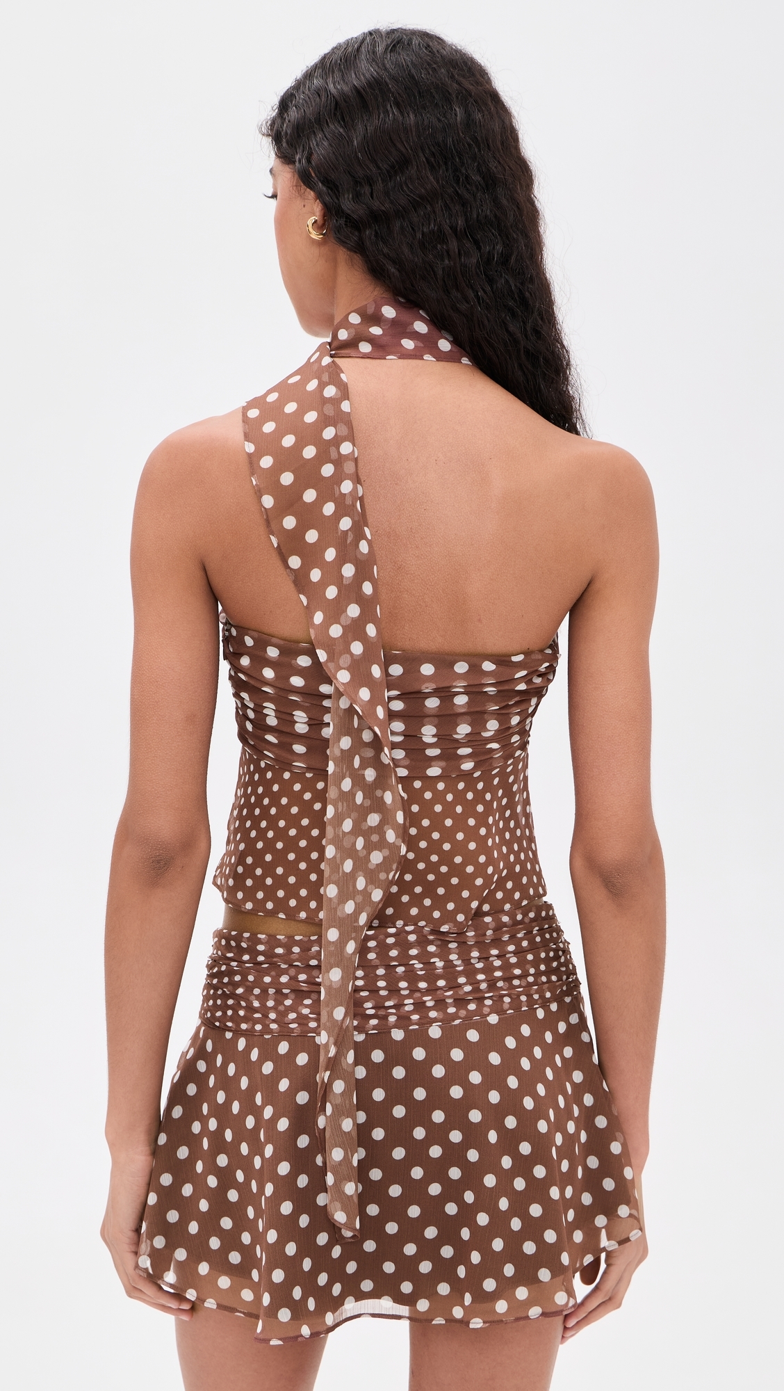 Crinkled Dot Chiffon Wrap Top Espresso