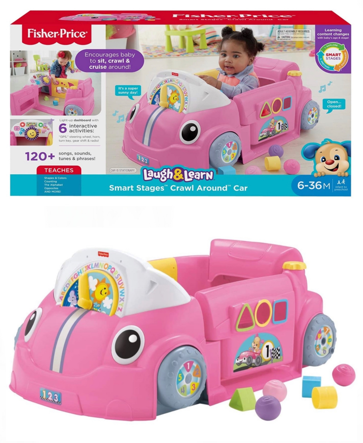 Pink Crawl and Go Car for Learning to Walk Independently Baby's - Multi Colored Plastic