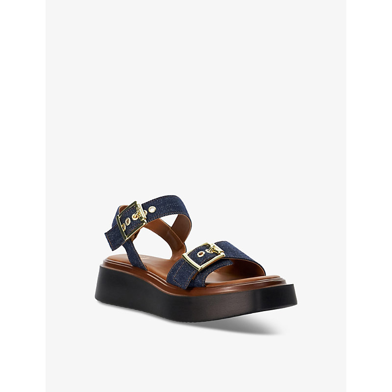 Womens Navy-denim Fabric Loells Denim-strap Woven Flatform Sandals