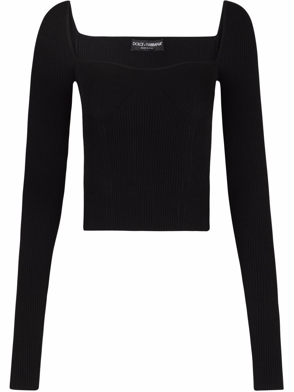 Ribbed-knit square-neck jumper - Black