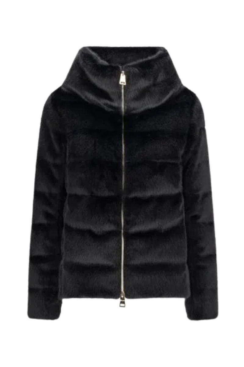 Quilted Faux Fur Down Jacket — Black