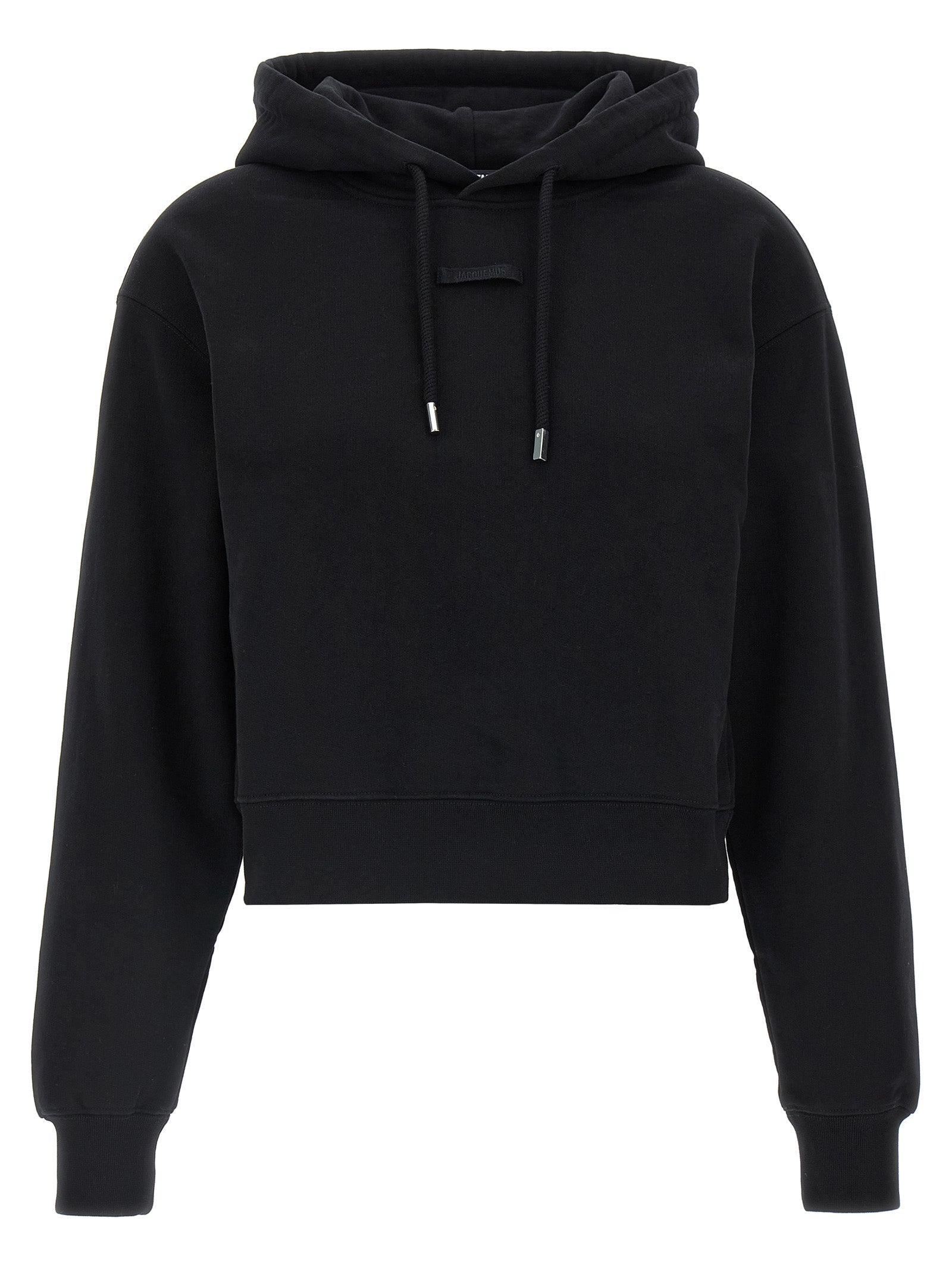 Cropped Cotton Hoodie — Black