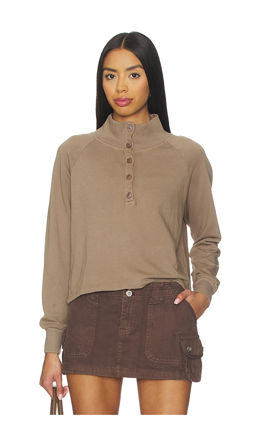 LA Made Alexander Half Button Up Pullover in Brown. L. Also in XS