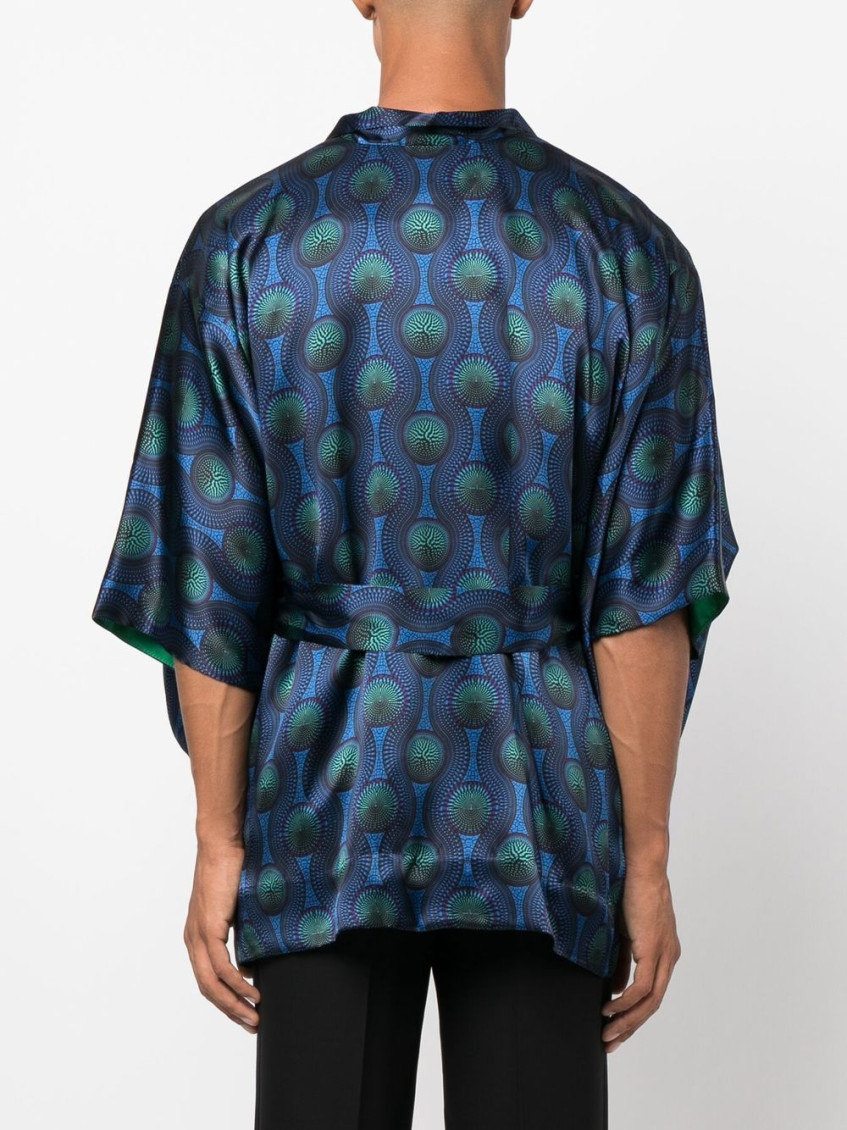 - Printed Silk Short Kimono