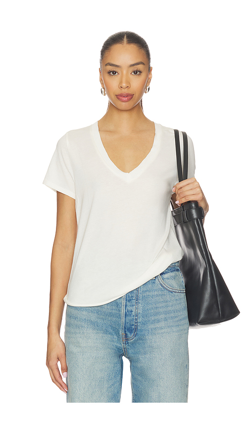 Eterne Cotton V-neck T-shirt in Ivory. M. Also in