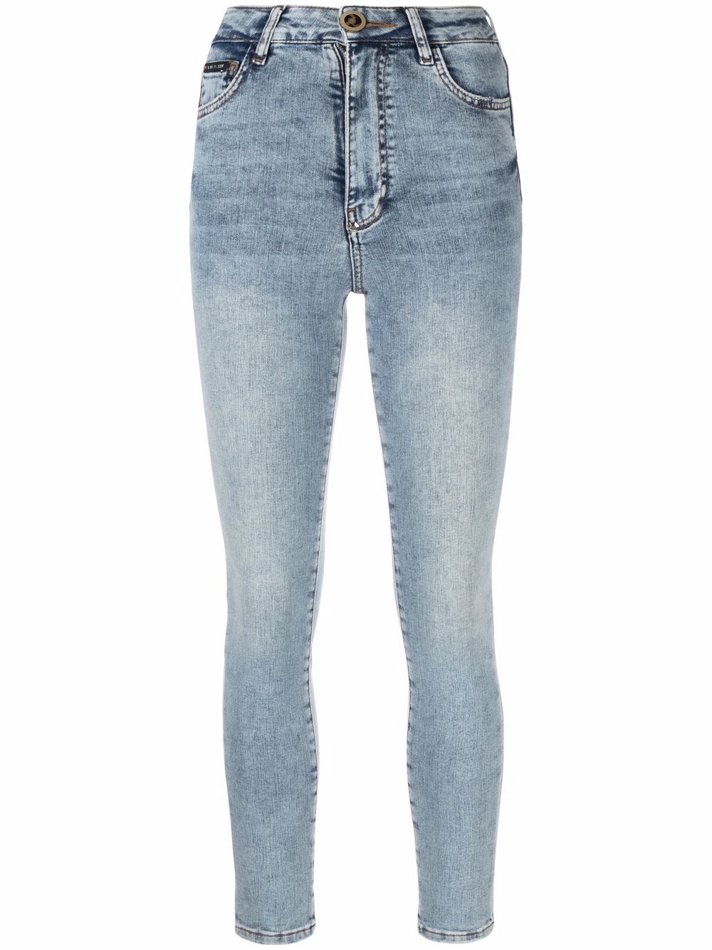 Skull embroidery skinny jeans - Blue