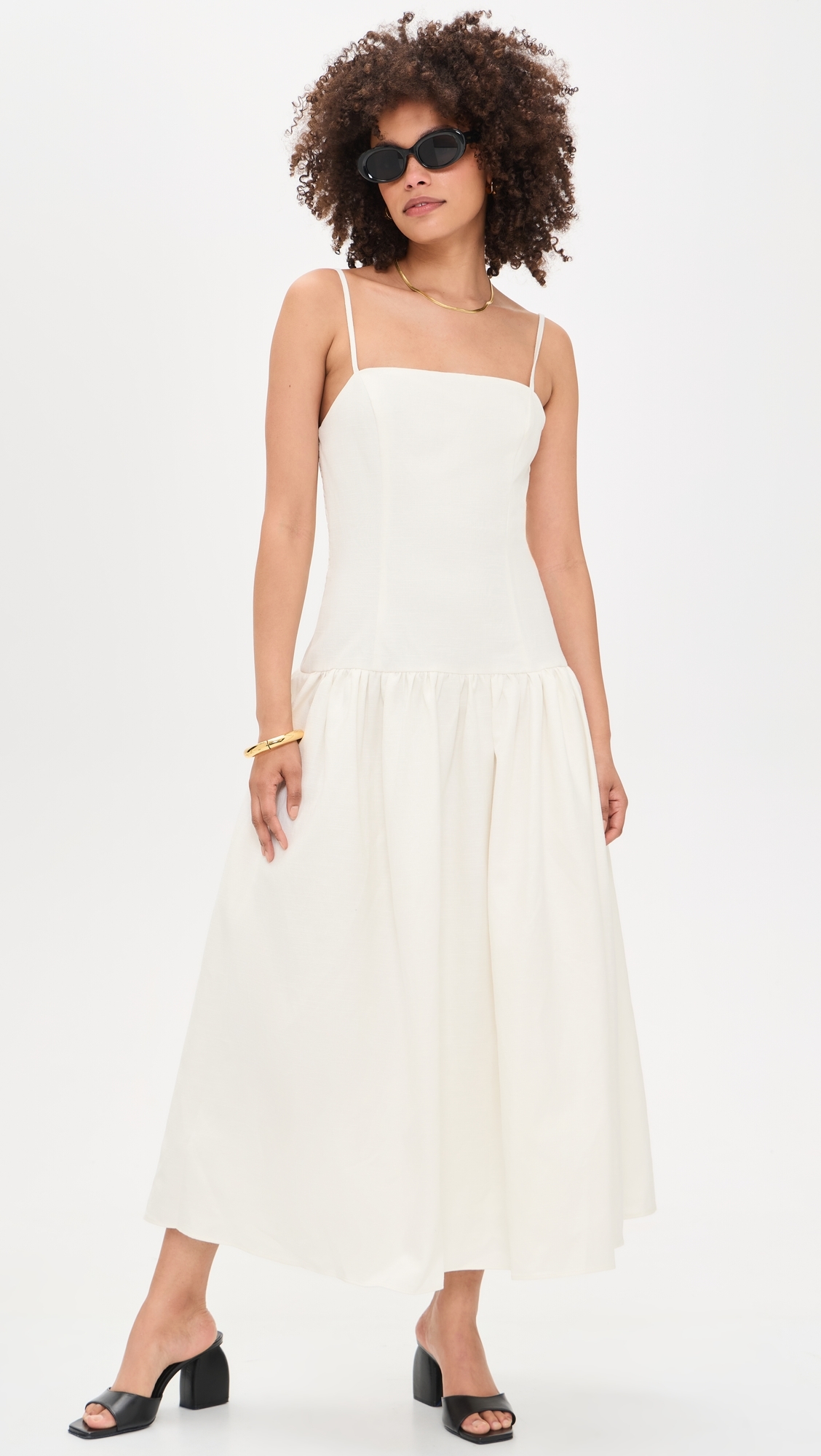 Linen Drop Waist Maxi Dress Ivory