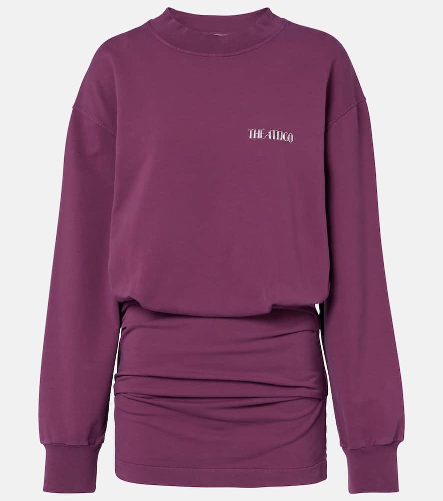 Ruched cotton-blend fleece minidress