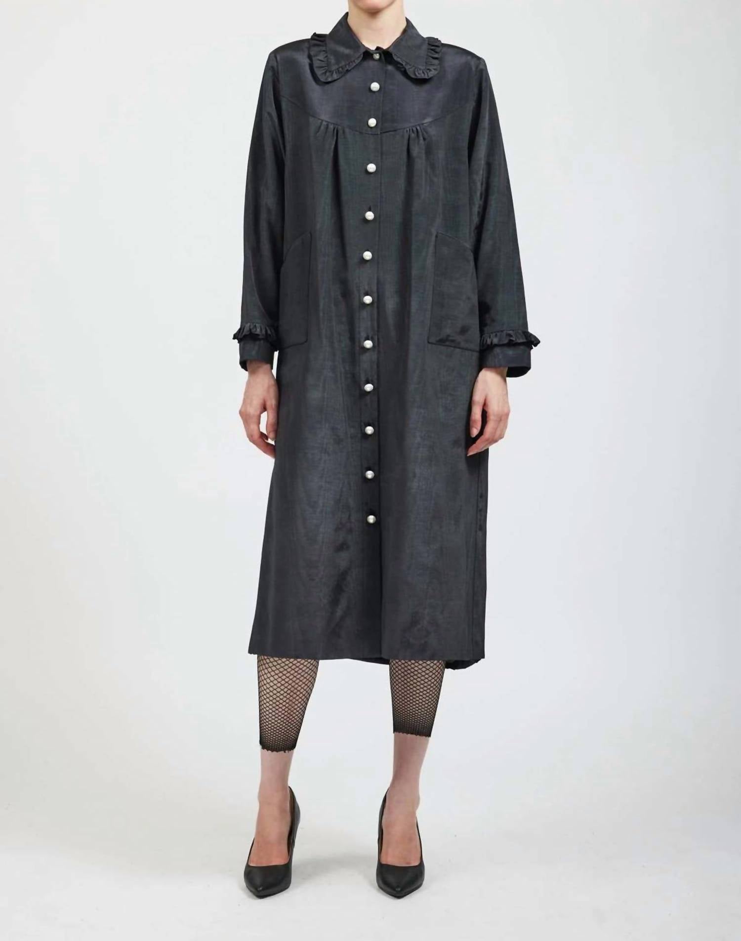 Ruffle House Coat In Black
